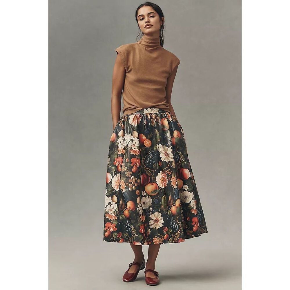 Anthropologie The Jacie Faux Leather Midi Skirt by Maeve Size L